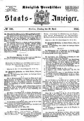 Königlich Preußischer Staats-Anzeiger (Allgemeine preußische Staats-Zeitung) Dienstag 29. April 1856