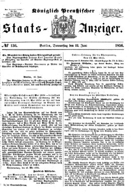 Königlich Preußischer Staats-Anzeiger (Allgemeine preußische Staats-Zeitung) Donnerstag 12. Juni 1856