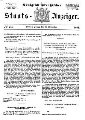 Königlich Preußischer Staats-Anzeiger (Allgemeine preußische Staats-Zeitung) Freitag 12. September 1856