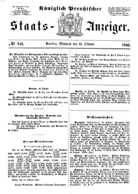 Königlich Preußischer Staats-Anzeiger (Allgemeine preußische Staats-Zeitung) Mittwoch 15. Oktober 1856