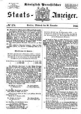 Königlich Preußischer Staats-Anzeiger (Allgemeine preußische Staats-Zeitung) Mittwoch 26. November 1856