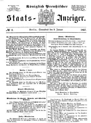 Königlich Preußischer Staats-Anzeiger (Allgemeine preußische Staats-Zeitung) Samstag 3. Januar 1857