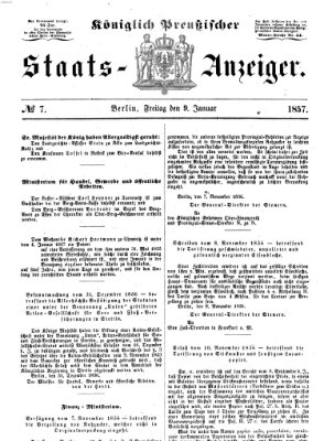 Königlich Preußischer Staats-Anzeiger (Allgemeine preußische Staats-Zeitung) Freitag 9. Januar 1857