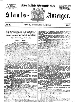 Königlich Preußischer Staats-Anzeiger (Allgemeine preußische Staats-Zeitung) Sonntag 11. Januar 1857