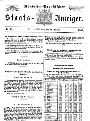 Königlich Preußischer Staats-Anzeiger (Allgemeine preußische Staats-Zeitung) Mittwoch 25. Februar 1857