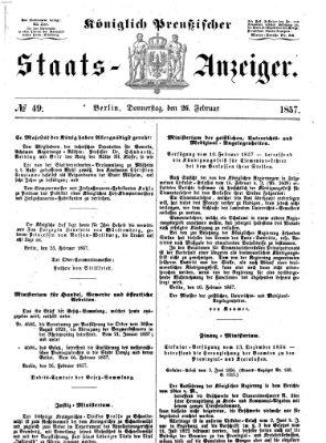 Königlich Preußischer Staats-Anzeiger (Allgemeine preußische Staats-Zeitung) Donnerstag 26. Februar 1857
