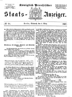 Königlich Preußischer Staats-Anzeiger (Allgemeine preußische Staats-Zeitung) Mittwoch 4. März 1857