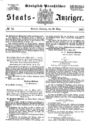 Königlich Preußischer Staats-Anzeiger (Allgemeine preußische Staats-Zeitung) Sonntag 29. März 1857
