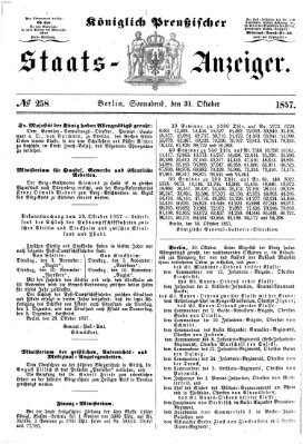 Königlich Preußischer Staats-Anzeiger (Allgemeine preußische Staats-Zeitung) Samstag 31. Oktober 1857