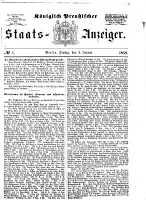 Königlich Preußischer Staats-Anzeiger (Allgemeine preußische Staats-Zeitung) Freitag 1. Januar 1858