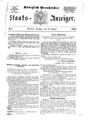 Königlich Preußischer Staats-Anzeiger (Allgemeine preußische Staats-Zeitung) Dienstag 12. Januar 1858