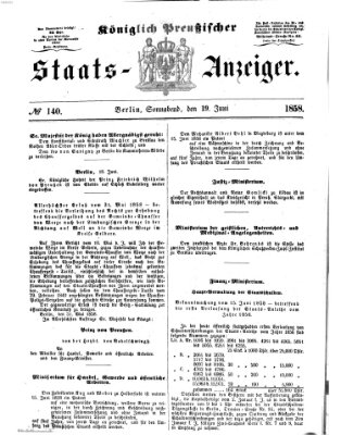 Königlich Preußischer Staats-Anzeiger (Allgemeine preußische Staats-Zeitung) Samstag 19. Juni 1858