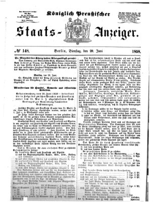 Königlich Preußischer Staats-Anzeiger (Allgemeine preußische Staats-Zeitung) Dienstag 29. Juni 1858