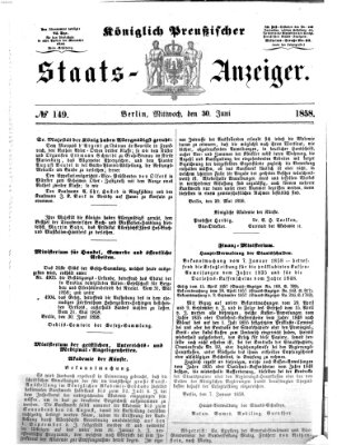 Königlich Preußischer Staats-Anzeiger (Allgemeine preußische Staats-Zeitung) Mittwoch 30. Juni 1858