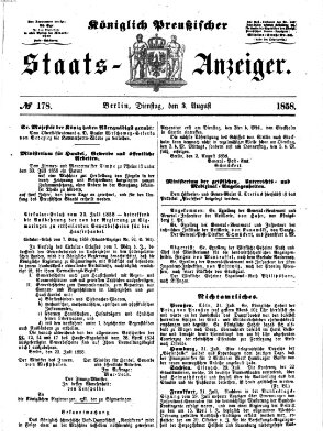 Königlich Preußischer Staats-Anzeiger (Allgemeine preußische Staats-Zeitung) Dienstag 3. August 1858
