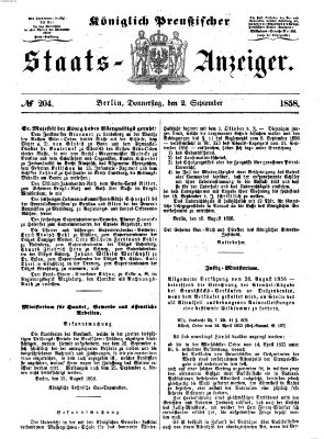 Königlich Preußischer Staats-Anzeiger (Allgemeine preußische Staats-Zeitung) Donnerstag 2. September 1858