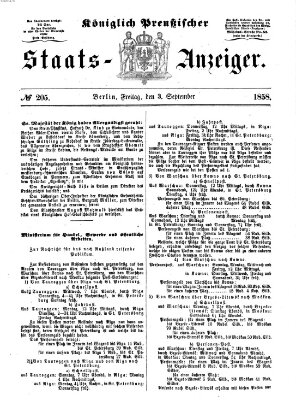 Königlich Preußischer Staats-Anzeiger (Allgemeine preußische Staats-Zeitung) Freitag 3. September 1858