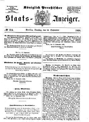 Königlich Preußischer Staats-Anzeiger (Allgemeine preußische Staats-Zeitung) Dienstag 14. September 1858