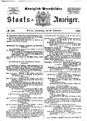 Königlich Preußischer Staats-Anzeiger (Allgemeine preußische Staats-Zeitung) Donnerstag 30. September 1858