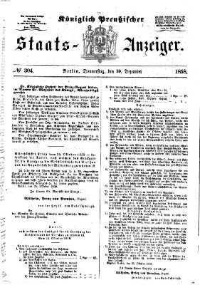 Königlich Preußischer Staats-Anzeiger (Allgemeine preußische Staats-Zeitung) Donnerstag 30. Dezember 1858