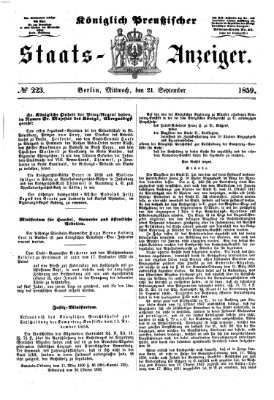 Königlich Preußischer Staats-Anzeiger (Allgemeine preußische Staats-Zeitung) Mittwoch 21. September 1859