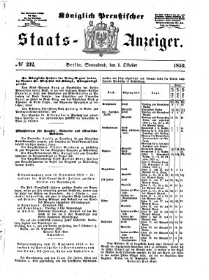 Königlich Preußischer Staats-Anzeiger (Allgemeine preußische Staats-Zeitung) Samstag 1. Oktober 1859