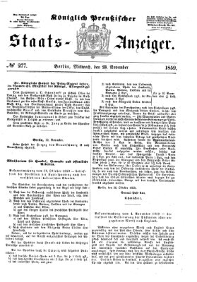 Königlich Preußischer Staats-Anzeiger (Allgemeine preußische Staats-Zeitung) Mittwoch 23. November 1859