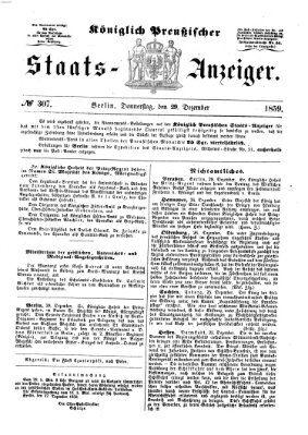 Königlich Preußischer Staats-Anzeiger (Allgemeine preußische Staats-Zeitung) Donnerstag 29. Dezember 1859