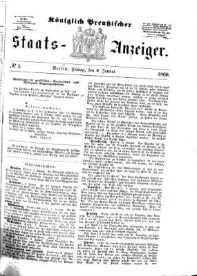 Königlich Preußischer Staats-Anzeiger (Allgemeine preußische Staats-Zeitung) Freitag 6. Januar 1860