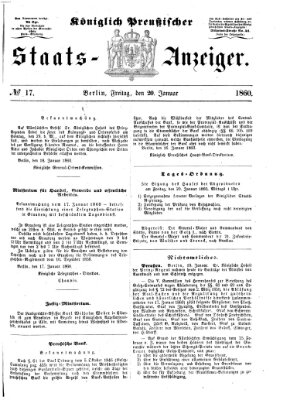 Königlich Preußischer Staats-Anzeiger (Allgemeine preußische Staats-Zeitung) Freitag 20. Januar 1860