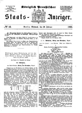 Königlich Preußischer Staats-Anzeiger (Allgemeine preußische Staats-Zeitung) Mittwoch 29. Februar 1860