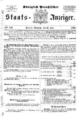 Königlich Preußischer Staats-Anzeiger (Allgemeine preußische Staats-Zeitung) Mittwoch 20. Juni 1860