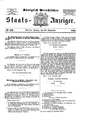 Königlich Preußischer Staats-Anzeiger (Allgemeine preußische Staats-Zeitung) Freitag 28. September 1860