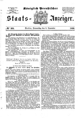 Königlich Preußischer Staats-Anzeiger (Allgemeine preußische Staats-Zeitung) Donnerstag 8. November 1860