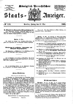 Königlich Preußischer Staats-Anzeiger (Allgemeine preußische Staats-Zeitung) Freitag 17. Mai 1861