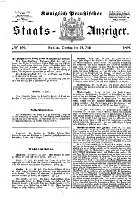 Königlich Preußischer Staats-Anzeiger (Allgemeine preußische Staats-Zeitung) Dienstag 15. Juli 1862