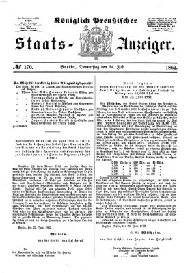 Königlich Preußischer Staats-Anzeiger (Allgemeine preußische Staats-Zeitung) Donnerstag 24. Juli 1862
