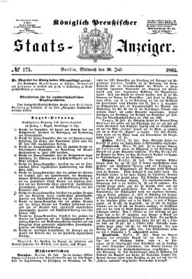Königlich Preußischer Staats-Anzeiger (Allgemeine preußische Staats-Zeitung) Mittwoch 30. Juli 1862