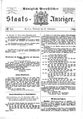 Königlich Preußischer Staats-Anzeiger (Allgemeine preußische Staats-Zeitung) Mittwoch 17. September 1862