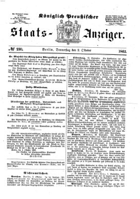 Königlich Preußischer Staats-Anzeiger (Allgemeine preußische Staats-Zeitung) Donnerstag 2. Oktober 1862