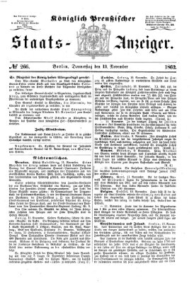 Königlich Preußischer Staats-Anzeiger (Allgemeine preußische Staats-Zeitung) Donnerstag 13. November 1862