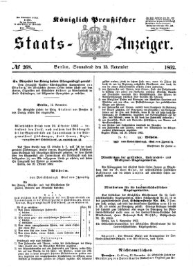 Königlich Preußischer Staats-Anzeiger (Allgemeine preußische Staats-Zeitung) Samstag 15. November 1862