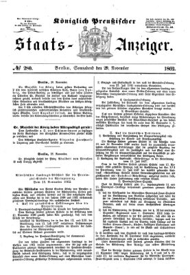 Königlich Preußischer Staats-Anzeiger (Allgemeine preußische Staats-Zeitung) Samstag 29. November 1862