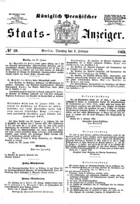 Königlich Preußischer Staats-Anzeiger (Allgemeine preußische Staats-Zeitung) Dienstag 3. Februar 1863