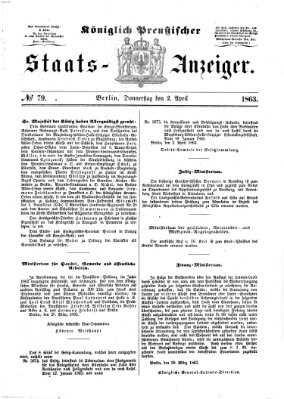 Königlich Preußischer Staats-Anzeiger (Allgemeine preußische Staats-Zeitung) Donnerstag 2. April 1863