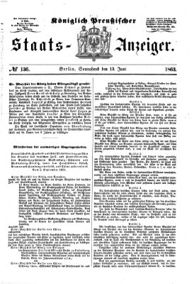 Königlich Preußischer Staats-Anzeiger (Allgemeine preußische Staats-Zeitung) Samstag 13. Juni 1863