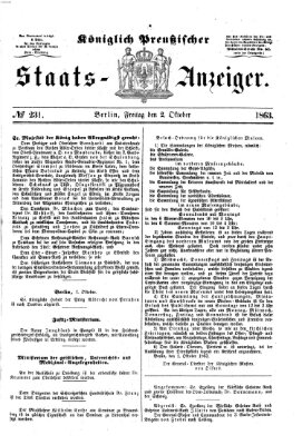 Königlich Preußischer Staats-Anzeiger (Allgemeine preußische Staats-Zeitung) Freitag 2. Oktober 1863