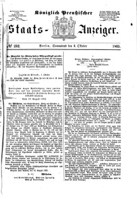 Königlich Preußischer Staats-Anzeiger (Allgemeine preußische Staats-Zeitung) Samstag 3. Oktober 1863