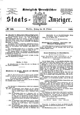 Königlich Preußischer Staats-Anzeiger (Allgemeine preußische Staats-Zeitung) Freitag 16. Oktober 1863