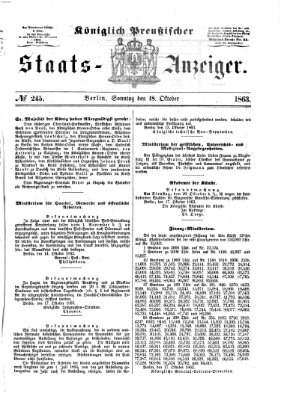 Königlich Preußischer Staats-Anzeiger (Allgemeine preußische Staats-Zeitung) Sonntag 18. Oktober 1863